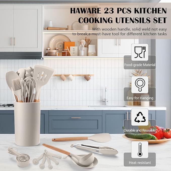 HaWare Kitchen Cooking Utensils Set, 23-Piece Silicone Kitchen Utensils Spatula - Image 3