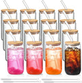 16 Pack Glass Cups with Lids and Straws 16 oz, Personalized Customizable Glasses by NETANY