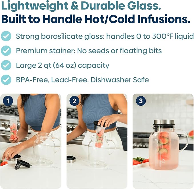 Infusion Pro Glass Fruit Infuser Water Pitcher, Heat Resistant - Image 2