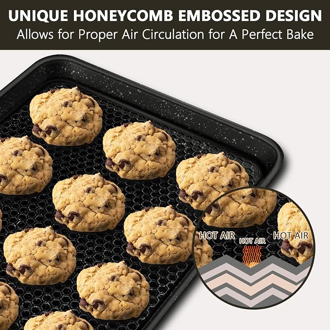 Wildone Baking Sheet Pan Set, Honeycomb Embossed Nonstick Baking Sheet 15x10 In - Image 4