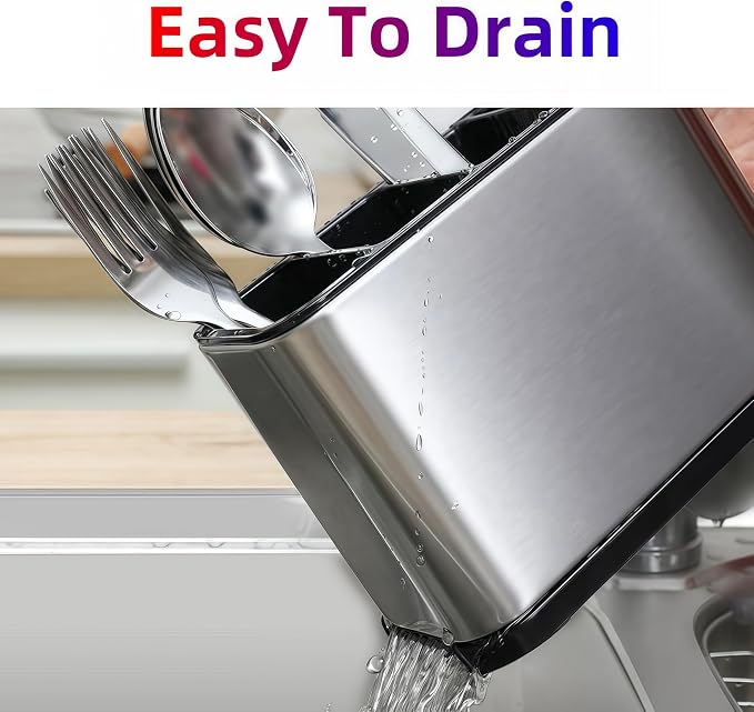 LIBODOUR Utensil Holder, Stainless Steel Caddy Counter, Spoon holder, 4 - Image 5