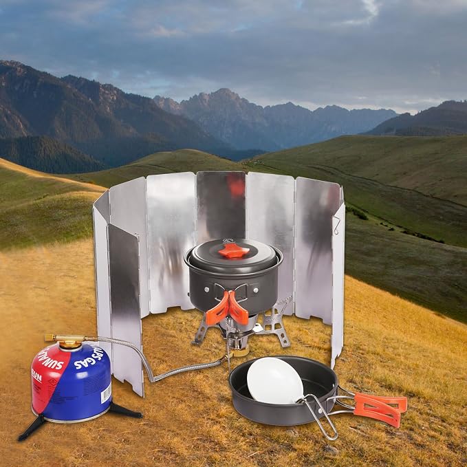 REDCAMP 2pcs Folding Outdoor Stove Windscreen, 10 Plates Aluminum Camping Stove - Image 3