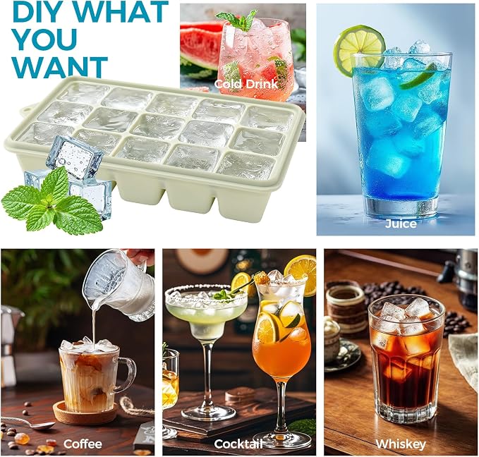 Silicone Ice Cube Trays with Lids 3-Pack, 15-Cavity Ice Tray Set - Image 7