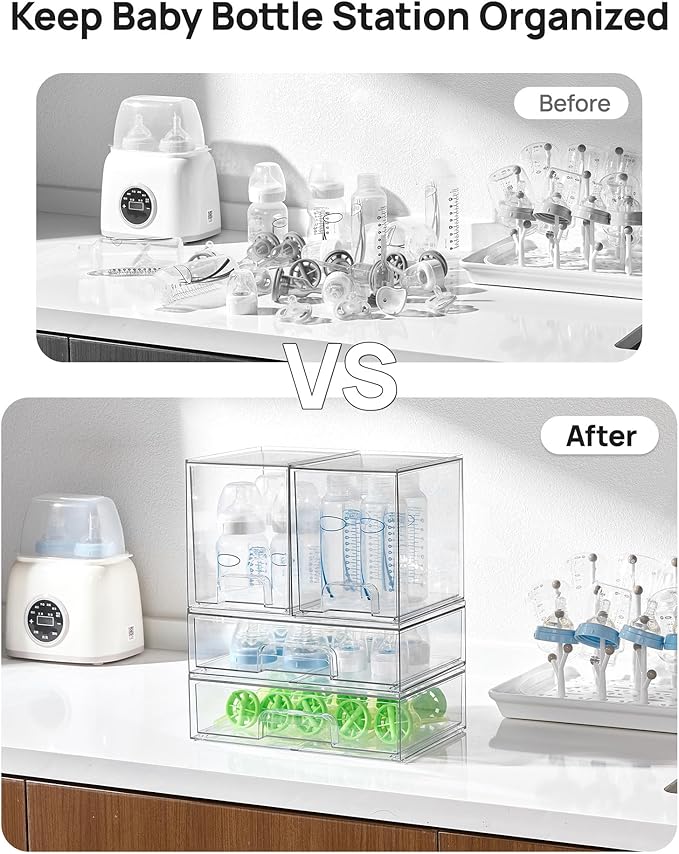 Vtopmart Clear Stackable Storage Drawers Set of 4, Plastic Organizer Bins - Image 4