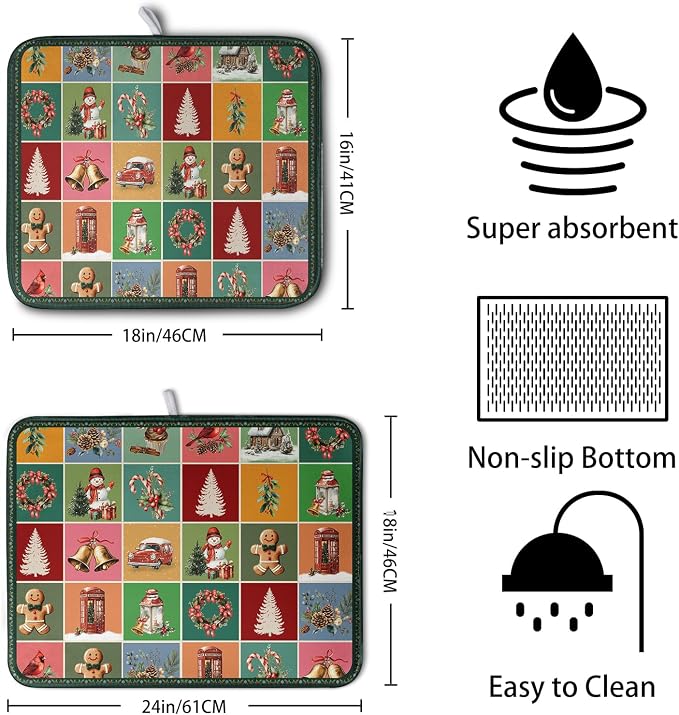Christmas Dish Drying Mats for Kitchen Counter Cute Xmas Holiday Dish Drainer - Image 2