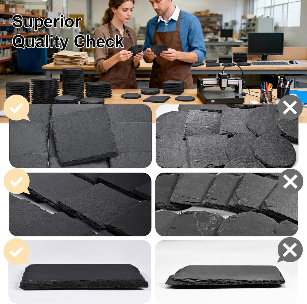 4 Inch Square Black Slate Stone Drink Coasters Set of 12