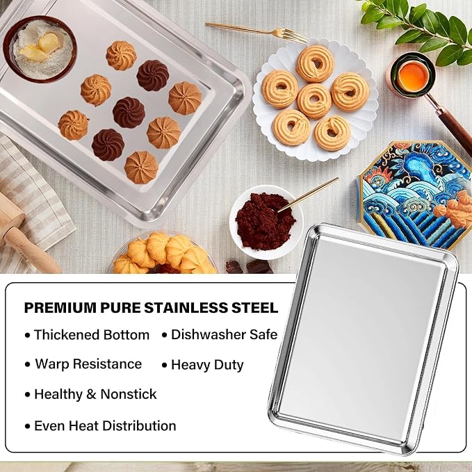 Set of 3 Baking Sheet, Stainless Steel Cookie Sheet Baking Sheet Pan, 9/12/16 - Image 4