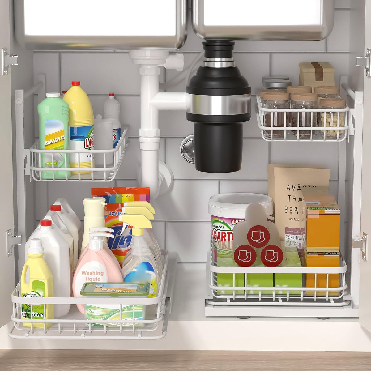 Under Sink Organizer, Adjustable Height Pull-Out Kitchen Storage