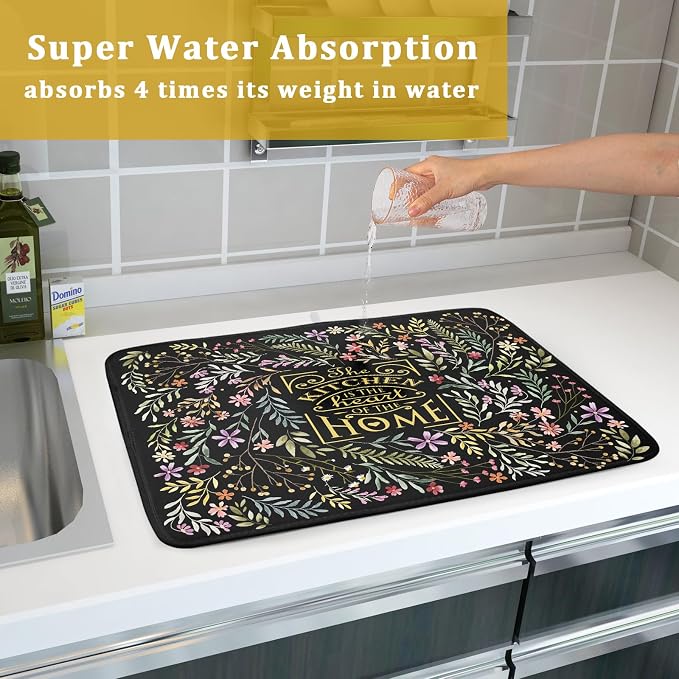 Vintage Microfiber Dish Drying Mat Wildflowers Leaves Absorbent Dry Mat - Image 7