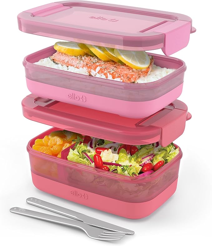 Ello 2-Pack Lunch Stack Plastic Food Storage Container Bento Box by Ello