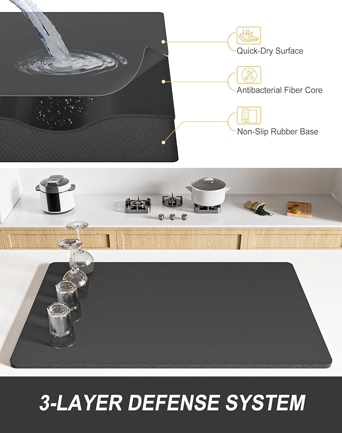Rnivvi Dish Drying Mat for Kitchen Counter, XL 15 x 24" Super Absorbent Drainer - Image 4