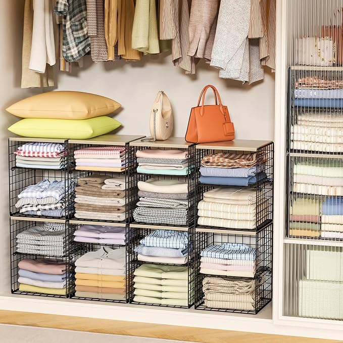 4-Tier Stackable Closet Organizers and Storage, Adjustable Dividers & Wood Top - Image 2