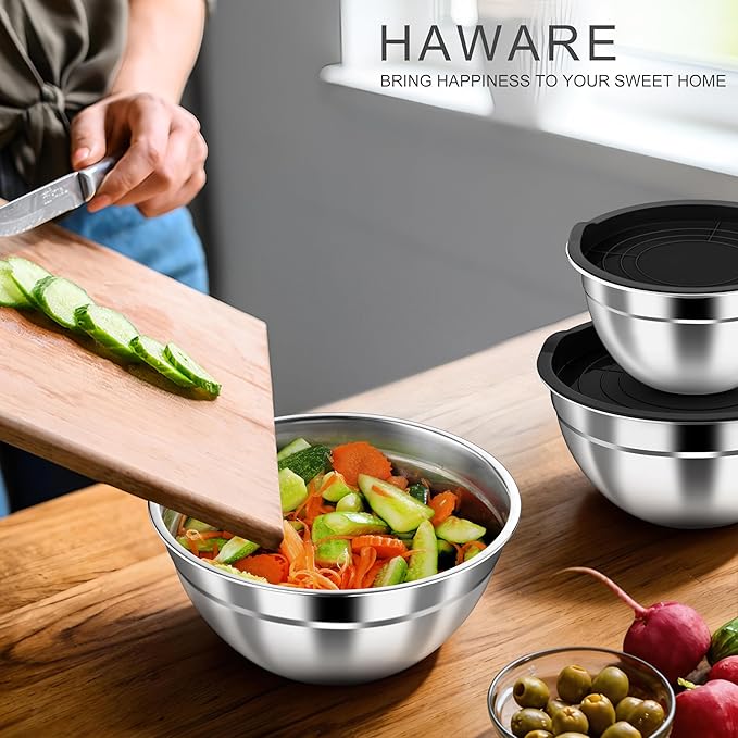 HaWare Mixing Bowls with Airtight Lids, 6-Piece Stainless Steel Salad Bowls - Image 7