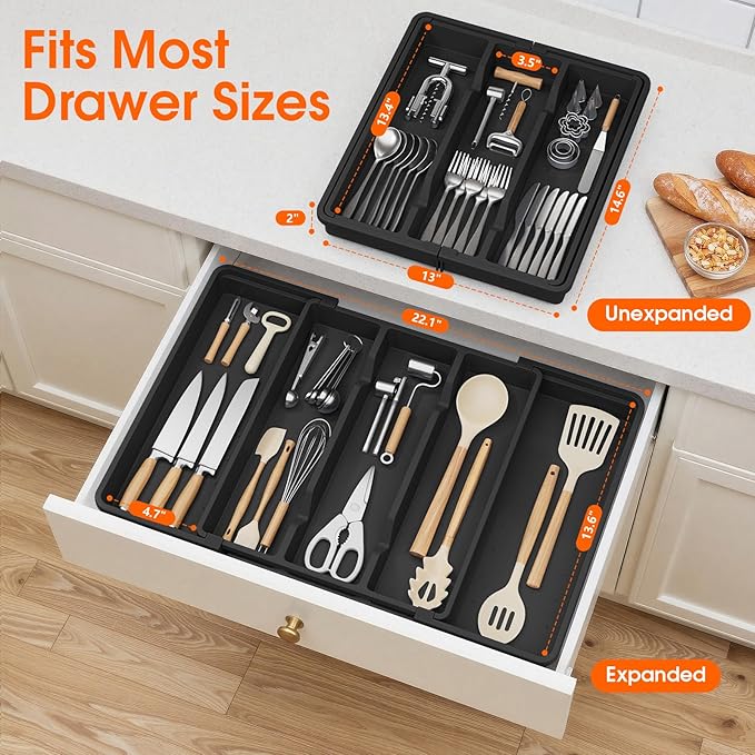 Large Silverware Organizer, Expandable Utensil Drawer Organizer - Image 2