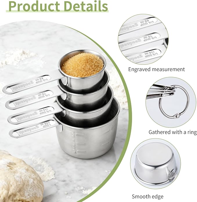 Measuring Cups 4 Pieces, Stainless Steel Measuring Cups, Stackable Design - Image 3