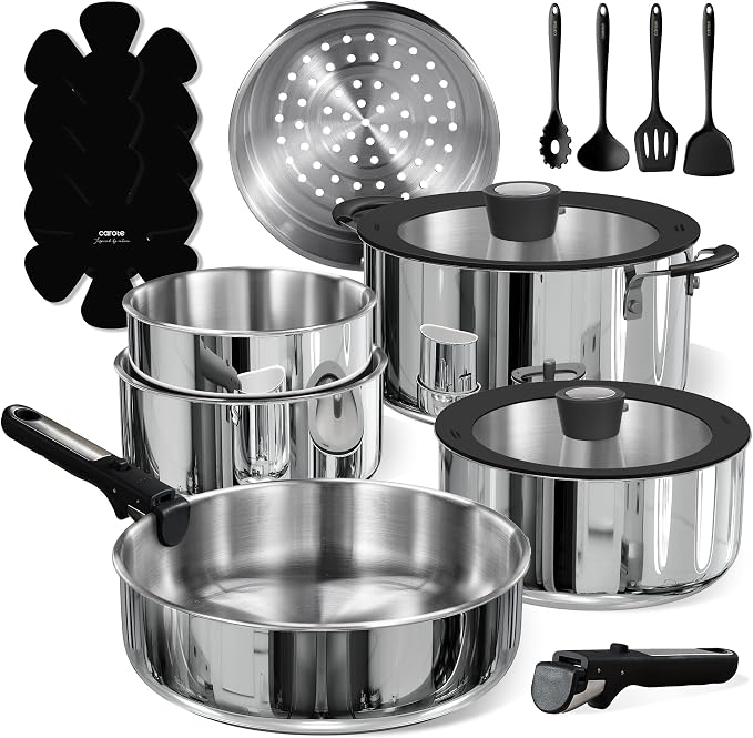 CAROTE 18pcs Stainless Steel Cookware Set by CAROTE