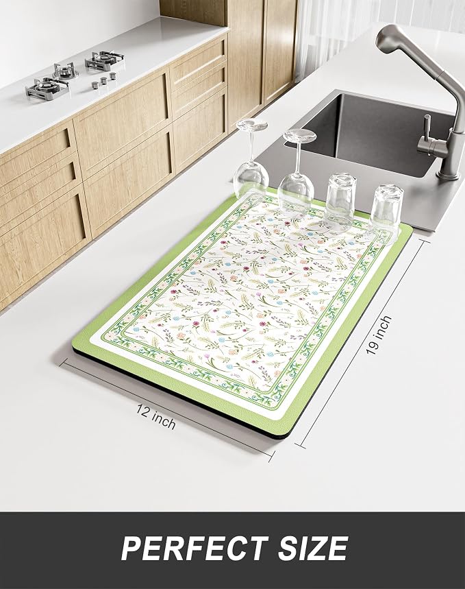 Rnivvi Dish Drying Mat for Kitchen Counter, 12 x 19" Cute Flower Theme Super - Image 2