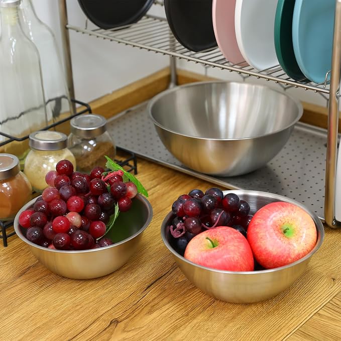 Stainless Steel Mixing Bowls 3 Packs Nesting Baking Supplies Small Thicker - Image 6