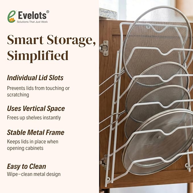 Evelots 6 Pot Lid Organizer for Cabinet or Pantry Wall - Image 3