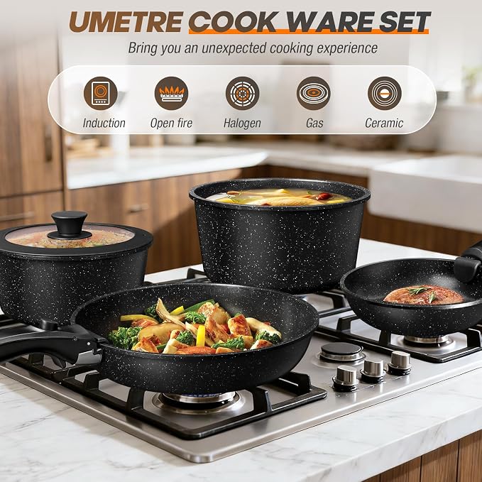pots and Pans Set, Nonstick Cookware Set Detachable Handle, Induction Kitchen - Image 7