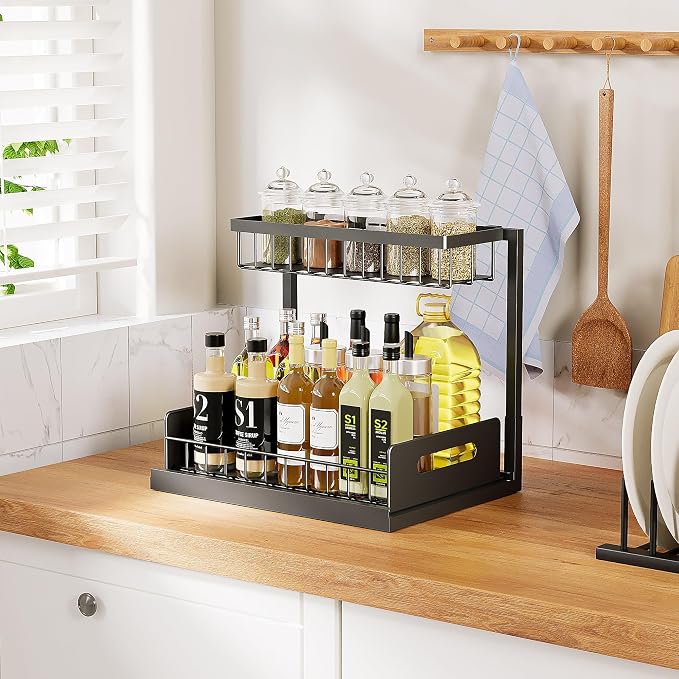 VUSIGN Under Kitchen Sink Organizer 2 Tier, Pull Out Under Sink Organizers and - Image 5