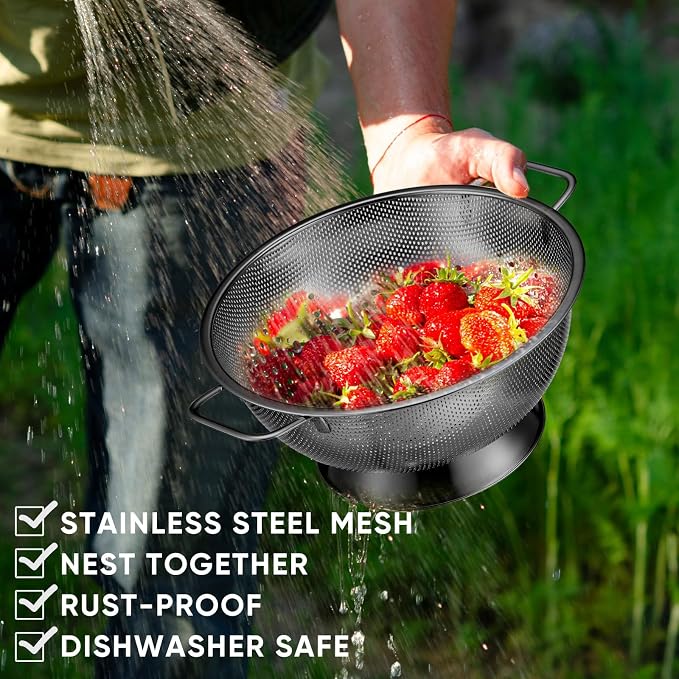 Bokon 3 Pcs Stainless Steel Colander Set Colander Bowl and Sieves 1/3/5 Quart - Image 5