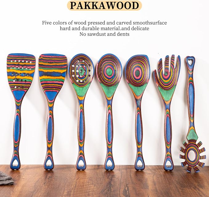 Gudamaye Pakkawood 7-Piece Wooden Cooking Utensils, Wooden Spoons - Image 4