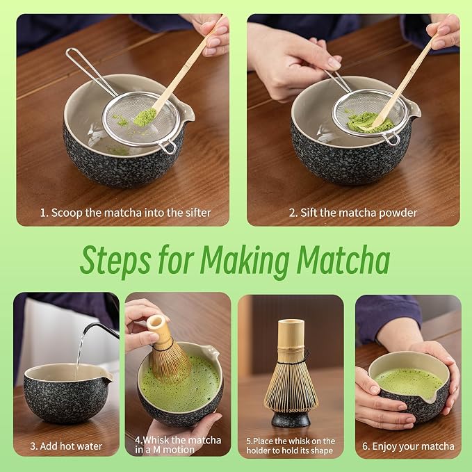 TEANAGOO 12 Pcs Matcha Whisk Set Black, Ceramic Matcha Set, Matcha Kit - Image 3
