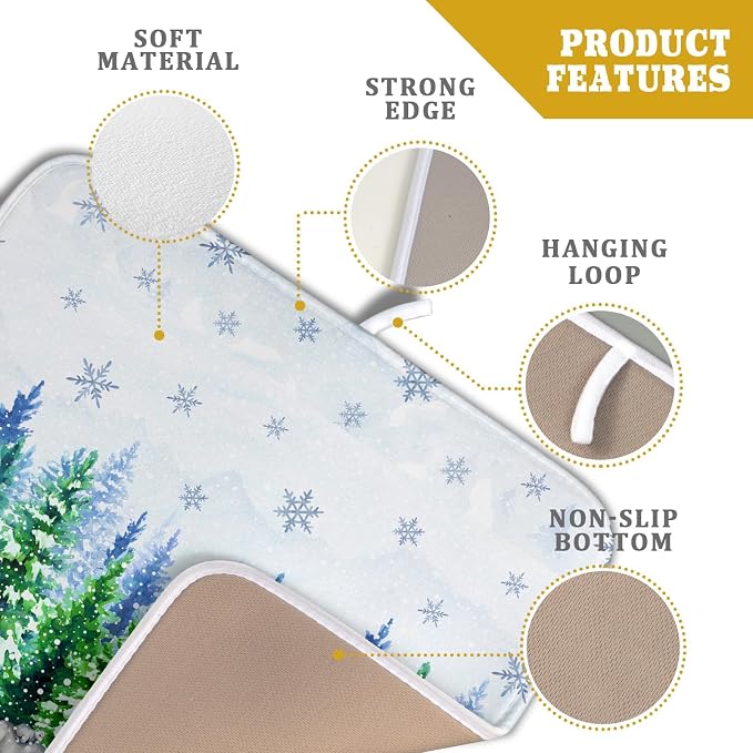 Watercolor Winter Dish Drying Pad Forest Kitchen Mat - Image 4