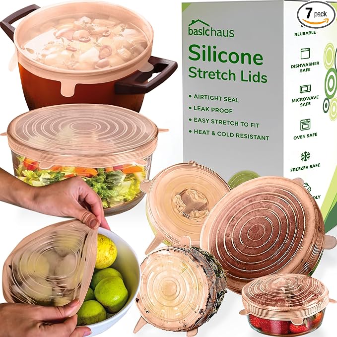 Reusable Silicone Stretch Lids for Food Storage in Fridge by BasicHaus