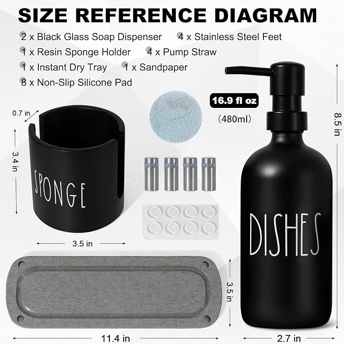 Kitchen Soap Dispenser Set, 16.9 fl oz Hand and Dish Soap Dispensers - Image 2