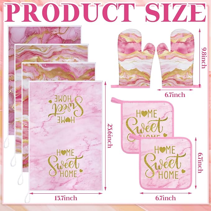 Leinuosen 8 Pcs Kitchen Towels and Dishcloths Sets Oven Mitts and Pot Holders - Image 3