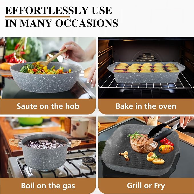 DishDelight 17 Piece Pots and Pans Set Non Stick, Granite Nonstick Cookware Set - Image 6