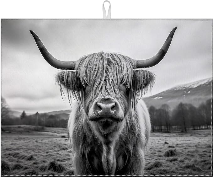 Highland Cow Dish Drying Mat for Kitchen Counter Drying Pad Absorbent by MOUNTANLLY
