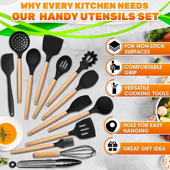 14 PCs Black Silicone Cooking Utensils Set - Image 9