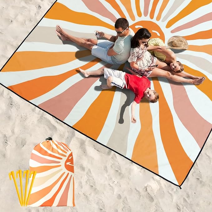 WIWIGO Beach Blanket Waterproof Sandproof Beach Mat 79" X 83"/10'x9'for 2-8 - Image 6