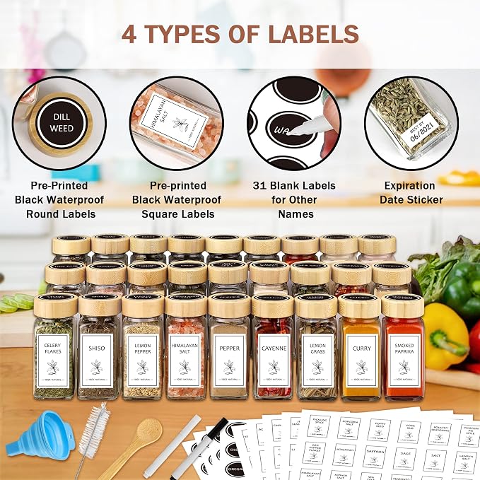 Aliggbent Spice Jars with Lable, Spice Containers Bottles, Glass Seasoning Jars - Image 4