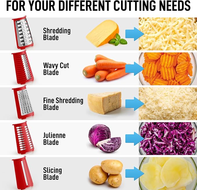 Zulay Kitchen Rotary Cheese Grater 5 Blade Cheese Shredder - Image 10