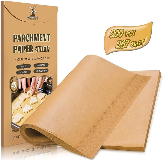 200 Pcs Parchment Paper Sheets, 12 x 16 Inch, Precut Non-Stick Parchment Sheets by HIWARE