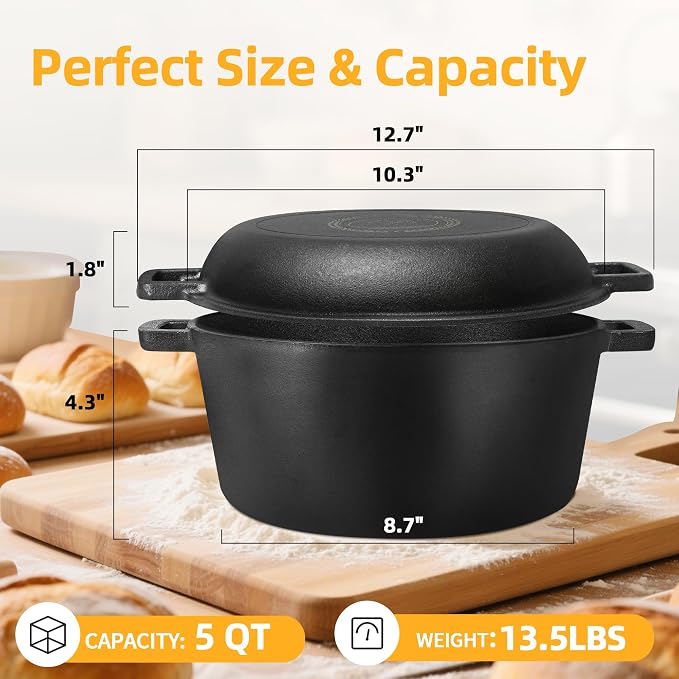 Pre-Seasoned Cast Iron Dutch Oven Pot - Image 2