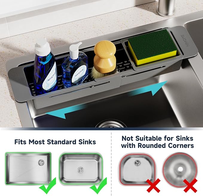 NiHome Extendable Over Sink Kitchen Organizer, Small Telescopic Brush Storage - Image 4