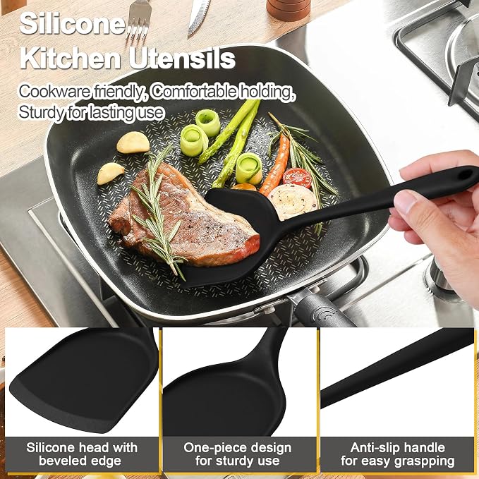P&P CHEF Kitchen Utensil Set, 4 Pieces Non-stick Silicone Cooking Utensils - Image 3