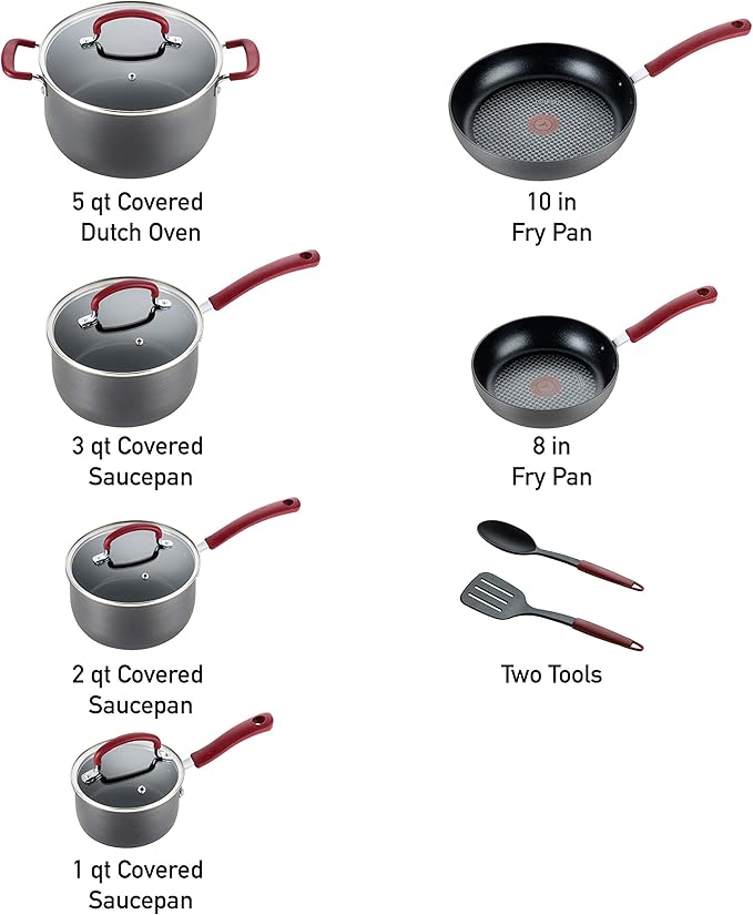 T-fal Ultimate Hard Anodized Nonstick Cookware Set 12 Piece, Oven Broiler Safe - Image 2