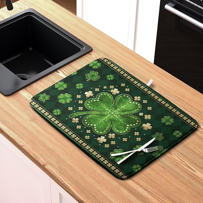 St Patricks Day Drying Mat for Kitchen Counter Shamrock Dish Drying Mats Lucky - Image 6