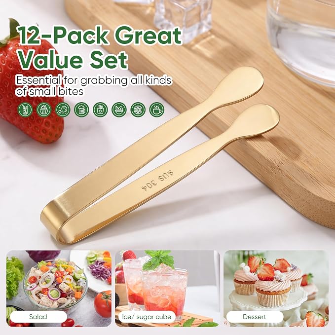 12 Pcs Gold Serving Tongs, Stainless Steel Ice Tongs Mini Sugar Tongs - Image 4