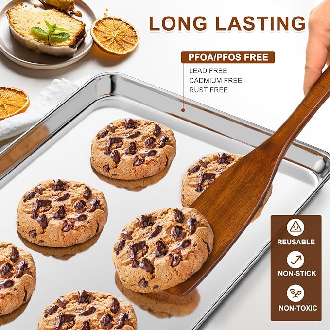 Baking Sheet Set of 3, Commercial Grade Stainless Steel Cookie Sheets - Image 7