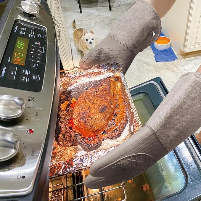 Professional Microwave Silicone Oven Mitts one Pair, Kitchen Mitten Set - Image 7
