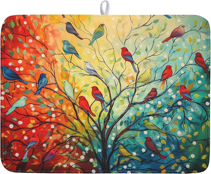 Spring Summer Floral Birds Dish Drying Mat by Kawani