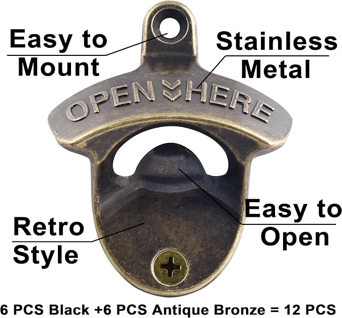 12 PCS Wall Mount Beer Opener Bulk, Stainless Mountable Bottle Cap Opener - Image 2