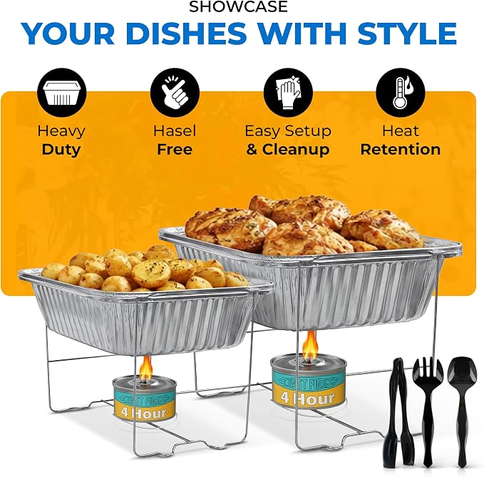 Disposable Chafing Dish Buffet Set – 6 Pack Half Size, Patented Foldable Wire - Image 6